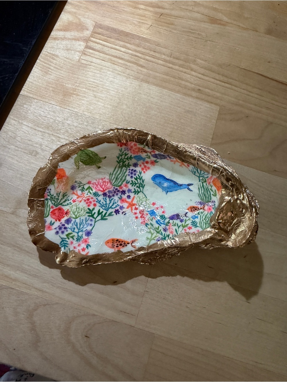 Handmade Decoupage Ocean Coral Oyster Shell Trinket Dish